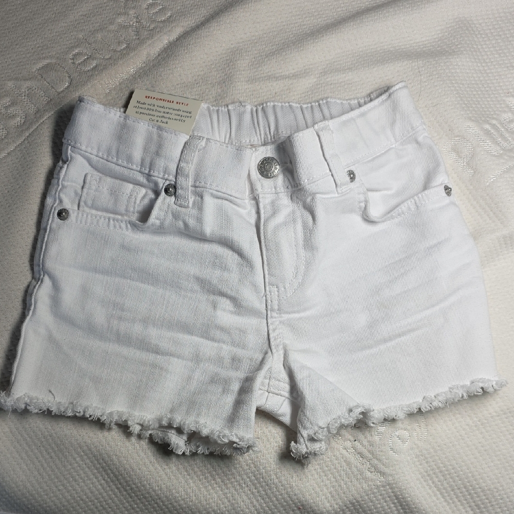 Cat & Jack White Jean Shorts. Size 8 Adjustable Waist Cotton Blend Frayed Edge